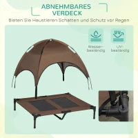 PawHut Erhöhtes Hundebett mit Baldachin, Haustierbett, Hundeliege outdoor mit Dach, Atmungsaktiv, Taftstoff für Camping Kaffee 92 x 76 x 90 cm(m-5)
