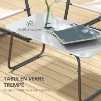 Outsunny Salon de jardin 4 pièces 4 personnes avec canapé 2 places, 2 fauteuils et 1 table basse plateau verre trempé(m-6)