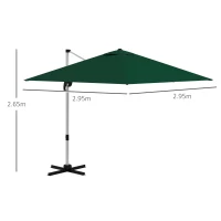 Outsunny Square Cantilever Garden Parasol, with Five-Position Canopy - Green(m-3)