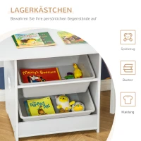 HOMCOM 3-tlg. Kindersitzgruppe mit 1 Kindertisch 2 Stühle Sitzgruppe mit Stauraum Kindermöbel für Kleinkind ab 2 Jahre Weiß+Grau 71 x 48 x 49,5 cm(m-5)