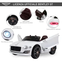 HOMCOM Macchina Elettrica per Bambini Bentley GT 6V, con Doppi Motori, Auto Elettrica per Bambini con Telecomando, Clacson, Suoni, Fari e 2 Portiere Apribili, 2.5-5 km/h, per 3-5 Anni, Bianco(m-7)
