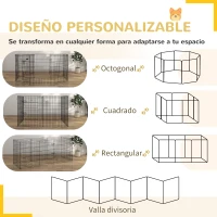 PawHut Corralito para Perros de 8 Paneles 76x61 cm Forma Personalizada con Puerta y Doble Cerradura para Jardín Patio Negro(m-4)