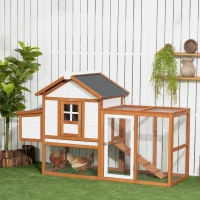 PawHut Gallinero de Madera para Exterior para 2-4 Gallinas con Nido Bandeja Extraíble y Rampa 181x79,5x117,5 cm Natural(m-2)