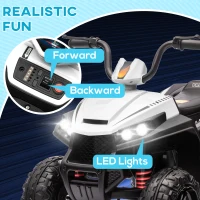 AIYAPLAY 12V Kids Electric Quad Bike w/ Spring Suspension System, Forward, Backward, LED Light, Music, MP3, White(m-5)