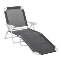 Outsunny Foldable Sun Lounger, Outdoor 4 Level Adjustable Backrest Reclining Lounge Chair with Armrests for Patio, Garden, Dark Grey(m-11)