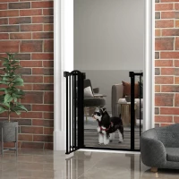 PawHut Metal 74-80cm Adjustable Pet Gate Safety Barrier w/ Auto-Close Door Black(m-10)