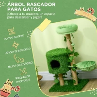 PawHut Árbol Rascador para Gatos 91 cm con Caseta Cama Hamaca Poste de Yute y Bola Colgante 50x40x91 cm Verde(m-4)