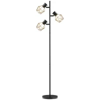 HOMCOM Lampada da Terra 40W con 3 Luci Regolabili e Interruttore a Manopola, in Metallo, 41x28x169 cm, Nero(m-10)
