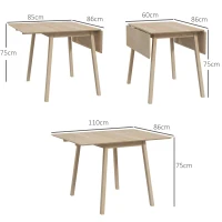 HOMCOM Table de cuisine pliable table à manger pliante avec plateau rabattable en bois pour 2 à 4 personnes bois naturel(m-3)