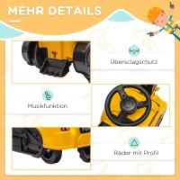 HOMCOM 3-in-1 Kinderrutscher Kinder-Bagger, Musikfunktion, Anti-Kipp-Schutz, Schwarz +Gelb(m-6)