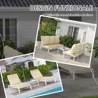 Outsunny Set 2 Lettini Prendisole con Schienale Regolabile e Tavolino da Giardino in Vetro, Beige(m-6)