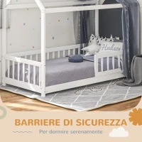 HOMCOM Struttura Letto per Bambini a Forma di Casetta con Doghe e Recinzione, in Legno di Pino, 96x195x165 cm, Bianco(m-6)