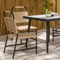 Outsunny Ensemble table carrée et 4 chaises de jardin, 5 pièces, plateau verre trempée, résine tressée effet rotin(m-9)