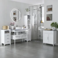 kleankin Badezimmerschrank Freistehender Bademöbel Badschrank Schrank mit Schublade Weiß+Grau 34 x 30 x 163 cm(m-2)