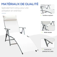 Outsunny transat Chaise Longue Bain de Soleil Pliable Dossier inclinable Multi-Positions têtière fournie 137L x 64l x 101H cm métal époxy textilène Beige(m-7)