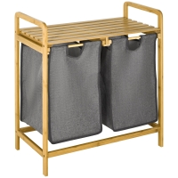 HOMCOM Panier à linge en bambou 2 paniers amovibles et coulissants en non-tissé 63,5 x 33 x 73 cm gris foncé