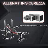 HOMCOM Panca Multifunzione Stazione Fitness con Schienale Regolabile, Leg Curl e Porta Bilanciere, 128x155x112cm, Nero e Rosso(m-6)