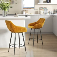 HOMCOM Set of Two Velvet-Feel Bar Stools - Brown(m-2)