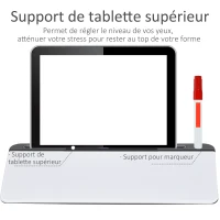 HOMCOM Support tablette organisateur de bureau 2 en 1 - panneau en verre rabattable - 4 compartiments de rangement + porte marqueur - noir blanc(m-6)