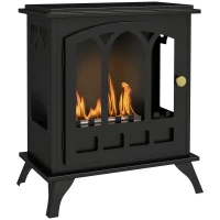 HOMCOM Ethanol Fireplace Stove, Freestanding Bioethanol Fire, Indoor Ethanol Burner with 0.9 Litres Volume, Burns for Up to 3.3 Hours, 21 Inch, Black(m-1)