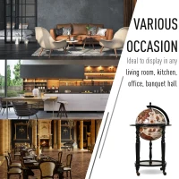 HOMCOM Unique Globe Drinks Cabinet Wood Frame 3 Compartments Bottles Glasses w/ Bottom Shelf 4 Wheels Elegant Antique Movable Safe Storage Presentation Wine Alcohol Beverage Trolley Brown Beige(m-6)