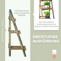 Outsunny 3-Etagen Pflanzenständer, klappbarer 93 cm hoch Blumenständer für Innen Außen, Pflanzenregal aus Holz, Blumentopfständer mit Tabletts, Blumentreppe für Wohnzimmer, Garten Balkon, Dunkelbraun(m-5)