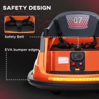 HOMCOM Bumper Car, 360° Rotation Spin 12V Kids Electric Car with Lights, Music, for Ages 1.5-5 Years - Orange(m-6)