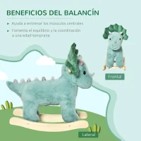 HOMCOM Caballo Balancín para Niños de +3 Años de Dinosaurio con Sonidos Realistas Carga 45 kg 64x30x54 cm Verde Oscuro(m-5)