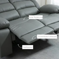 HOMCOM Relax-Sofa für 2 Personen, verstellbare Fußstützen und 135° Neigungswinkel, 168 cm x 98 cm x 102 cm, Grau(m-7)