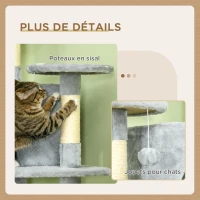 PawHut Arbre à chat XXL arbre à grimper pour chat multi-équipements griffoirs 6 plate-formes 2 niches hauteur 200 cm gris(m-5)
