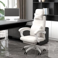 Vinsetto Linen-Look Office Chair, with 160° Reclining Back and Footrest - White(m-2)