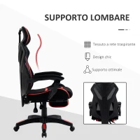 Vinsetto Sedia da Ufficio Ergonomica Altezza Regolabile, Poltrona con Schienale Reclinabile e Poggiapiedi, 65x65x119-129cm, Nero Rosso(m-6)