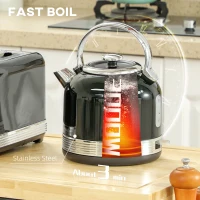 HOMCOM Polished Stainless Steel Kettle and Toaster Set - Black(m-4)