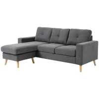 HOMCOM Ecksofa im Skandidesign, mit Knopfheftung, Massivholz, Leinenoptik, Grau(m-10)