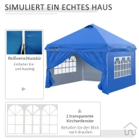 Outsunny Pavillon 3x3m Faltpavillon 4 Seitenwände mit Fenster Tür Festzelt Gartenzelt Pop-Up-Pavillon inkl. Heringe Abspannseile Tragetasche Metall Oxford Blau(m-5)