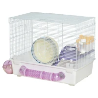 PawHut 2 Tier Hamster Cage Gerbil Rodent House Small Animal Habitat with Exercise Wheels Tunnel Tube Water Bottle Dishes Ladder, White(m-11)