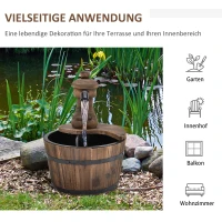 Outsunny Gartenbrunnen Springbrunnen Zierbrunnen Fassbrunnen Wasserfall Holzeimer Tannenholz + Metall Naturholz Ø27 x 37 cm(m-5)