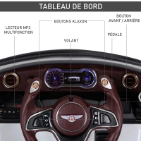 HOMCOM Véhicule électrique Enfants 2 Moteurs 108L x 60l x 43H cm télécommande Effets sonores + Lumineux Blanc Bentley(m-8)