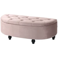 HOMCOM Semi-Circle Ottoman Storage Bench, Bed End Bench, Tufted Upholstered Window Seat Footrest Stool with Rubberwood Legs for Bedroom & Entryway, 120 x 46 x 42 cm, Pink(m-11)