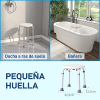 HOMCOM Taburete de Ducha de Aluminio con Altura Regulable Antideslizante Carga 136 kg para Ancianos y Discapacitados(m-3)