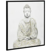 HOMCOM Cuadro en Lienzo de Buda con Textura Dorada para Decoración en Dormitorio Salón Cocina  83x83 cm Multicolor(m-10)