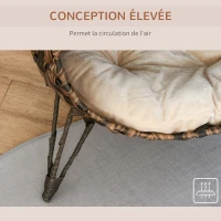 PawHut Panier chat lit surélevé chat cosy niche grotte grand confort dim. Ø 52 x 58H cm coussin moelleux beige inclus résine tressée imitation rotin marron(m-7)