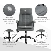 Vinsetto Office Chair, Linen Fabric Desk Chair with 2 Point Massage in Lumbar, Adjustable Height, Rolling Wheels, Grey(m-8)