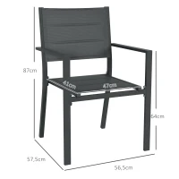 Outsunny Ensemble de 4 chaises de jardin empilables en aluminium et textilène avec accoudoirs, lot de 4 pièces pour extérieur(m-3)