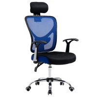 Vinsetto Chaise de bureau, fauteuil de bureau ergonomique en maille avec hauteur et appui-tête réglable, dossier inclinable et support lombaire, pour chambre, télétravail, charge 120 Kg, noir et bleu(m-10)