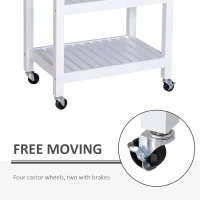 HOMCOM Carrello da Cucina Salvaspazio 2 Ripiani 1 Cassetto 1 Portasciugamani 4 Rotelle, Legno, Bianco, 64x39x84.5cm(m-4)