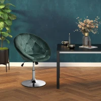 HOMCOM Swivel Dressing Stool, Velvet-feel Upholstered Vanity Chair, Adjustable Height Tub Makeup Chair with Button Tufting and Thick Padding for Bedroom, Green(m-7)