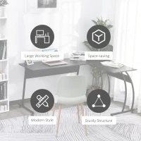 HOMCOM L Shape Computer Desk Corner Display Table Laptop Study Desk Minimalist Space Saving Wood Steel Gaming PC Workstation for Home Office 112.5x152x74cm Black(m-6)