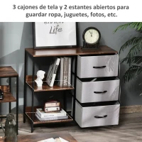 HOMCOM Cajonera de Tela Estrecha, Cómoda de Tela con 3 Cajones Plegables, 2 Estantes Abiertos y Amplia Encimera, Cómoda para Dormitorio, Salón y Pasillo, Nogal y Gris Claro(m-4)