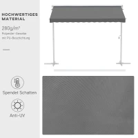 Outsunny Standmarkise Gartenmarkise Markise mit Faltarm Kurbel Terrasse Grau 3x3m(m-4)